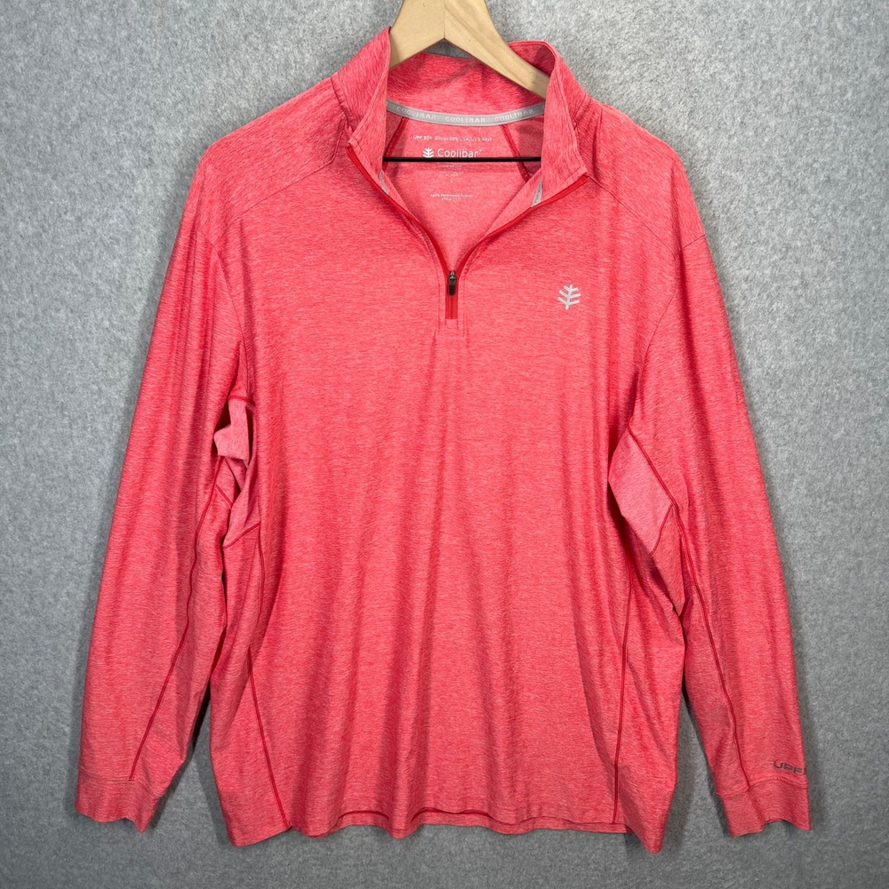 Coolibar Agility Performance Pullover Mens L‎ Red UPF 50+ Sun Protection Zip EUC